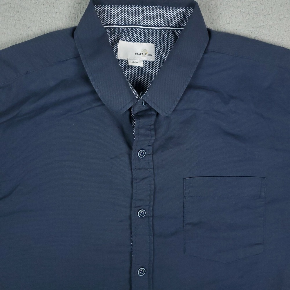 Craft + Flow Solid Blue Pocket Mens Short Sleeve Button Up Shirt Size Large